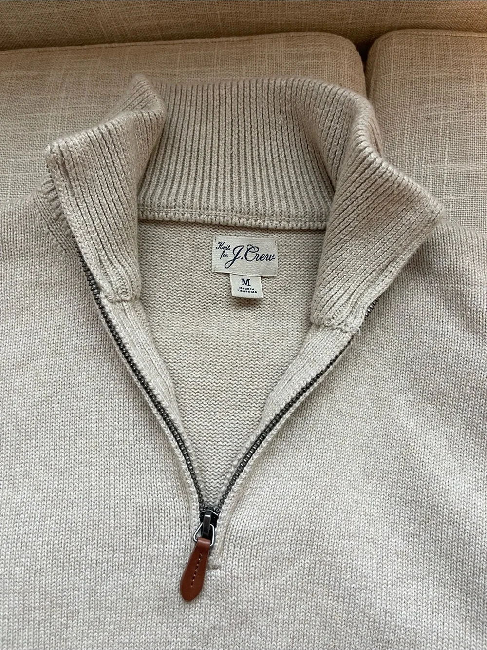 J. Crew Men's Half-Zip Sweater in Light Cream